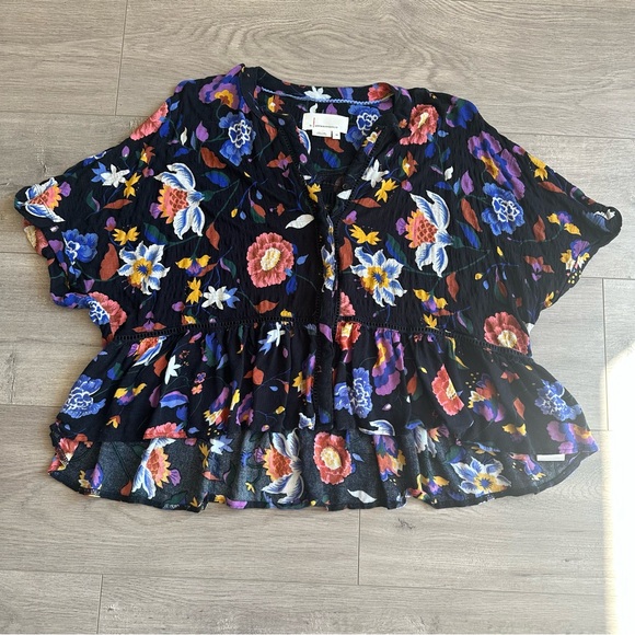 Anthropologie Tops - By Anthropologie floral blouse - size XS - black, blue, purple, maroon